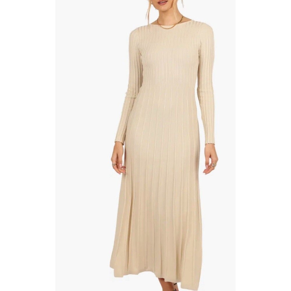 Petal & Pup Beige Ribbed Maxi Dress